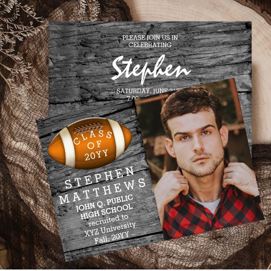Football Rustic Photo Graduation Faire-part