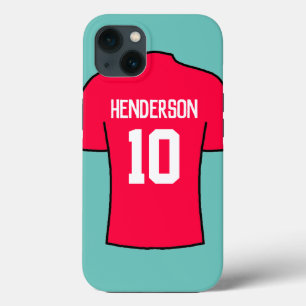Football Shirt in rood met naam en nummer iPhone 13 Hoesje