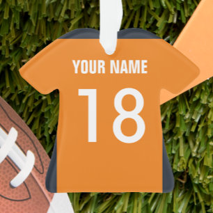 Football Sinaasappel, marine en White Jersey Ornam Ornament