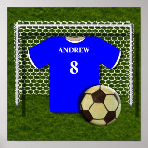Football Soccer Chemise Bleu Poster personnalisé