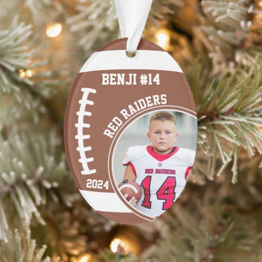 Football Speler Naam Nummer Foto Keepsake #14 Ornament (Boom)