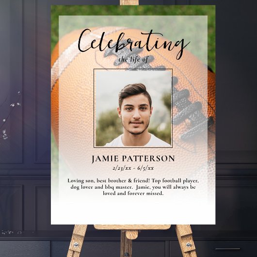 Football speler viering van het leven foto begrafe poster