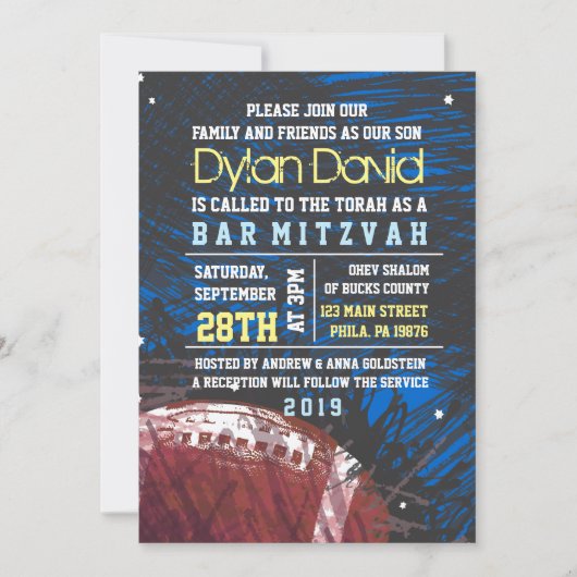 FOOTBALL SPLATTER Bar Mitzvah Invitation Invitatio (Devant)