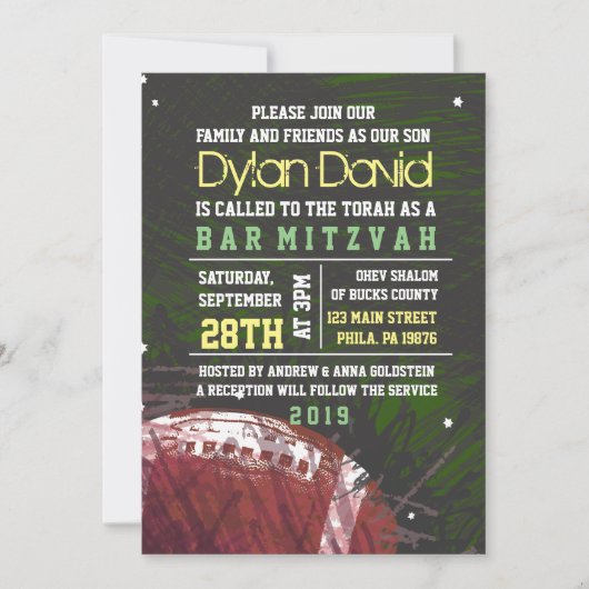 FOOTBALL SPLATTER Bar Mitzvah Invitation Invitatio (Devant)