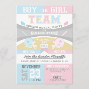 Football Sport Gender Reveal Uitnodigingen