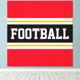 FOOTBALL Sportief Rood Zwart Wit Geel Strepen Canvas Afdruk