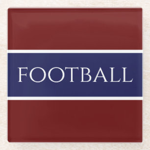 FOOTBALL Sportieve Deep Red White Navy Blue Stripe Glazen Onderzetter