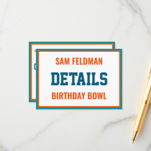 Football thema Aqua Blue & Oranje Birthday Detail Informatiekaartje