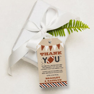 Football thema gecodeerd Baby shower Cadeaulabel