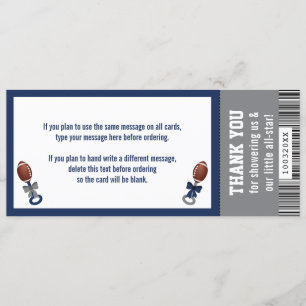 Football Ticket Bedankt Card, Baby shower Kaart
