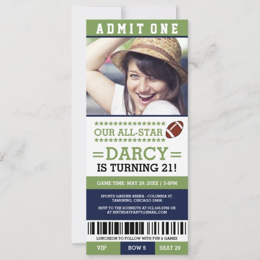 Football Ticket Birthday Invites Kaart (Voorkant)