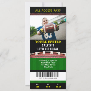 Football Ticket Birthday Uitnodiging
