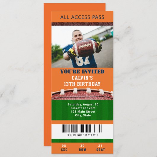 Football Ticket Birthday Uitnodiging (Voorkant / Achterkant)