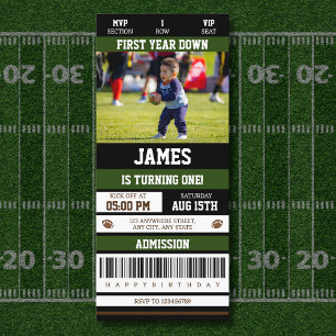 Football ticket eerste jaar down 1st verjaardagsfo kaart