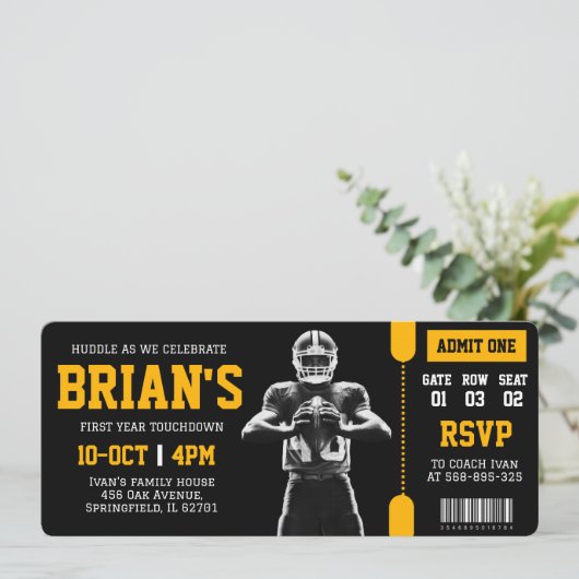 football ticket verjaardagsuitnodiging kaart (Staand voorkant)