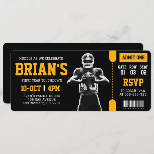 football ticket verjaardagsuitnodiging kaart (Voorkant / Achterkant)