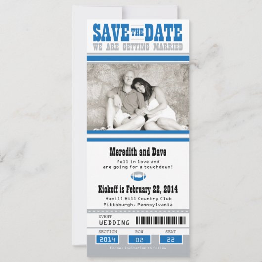 Football Ticket Wedding Save the Date (Voorkant)
