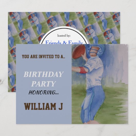 FOOTBALL TOUCHDOWN PASS INVITE KAART (Voorkant / Achterkant)