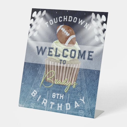 Football Touchdown Verjaardagsfeest Welkomstbord Reclamebord Met Voetstuk (Voorkant)