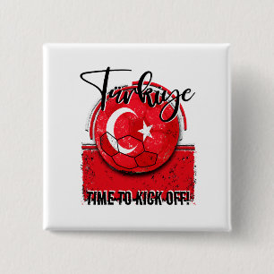 Football Türkiye Vlag, noodlijdend Voetbal Vierkante Button 5,1 Cm