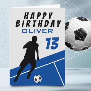 Football van voetganger Blauwe Jongen Birthday Kaart