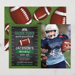 Football Verjaardag Foto Uitnodiging Zwart