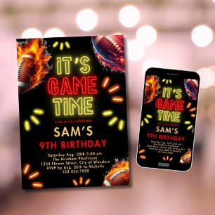 Football Verjaardag Uitnodiging Jongens Neon Game 