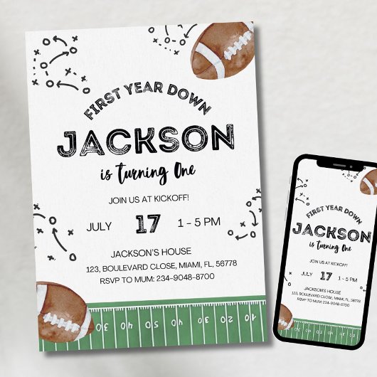 Football verjaardagsuitnodiging, eerste jaar naar  kaart