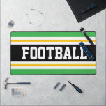 FOOTBALL vert vif noir jaune rayures de course<br><div class="desc">Ce design sportif coloré et audacieux présente du texte de FOOTBALL athlétique à l'intérieur d'une large bande noire centrale,  associée à des rayures de course jaune,  blanc et bleu vif. Les couleurs et le texte de ce design peuvent être personnalisés.</div>