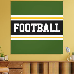 FOOTBALL Vet Groen Zwart Wit Geel Strepen Canvas Afdruk