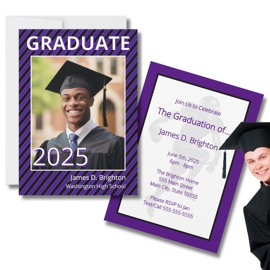 Football Violet Thème Photo Graduation Invitation