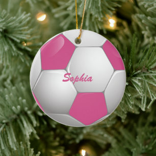 Football Voetbal Roze en Wit Keramisch Ornament