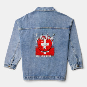 Football Zwitserland Vlag, Retro Voetbal Denim Jacket