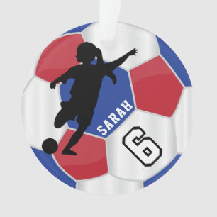 Footballeur rouge, bleu, noir et blanc de fille -