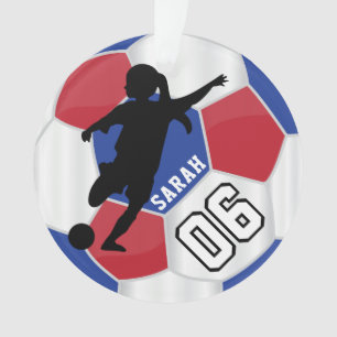 Footballeur rouge, bleu, noir et blanc de fille -