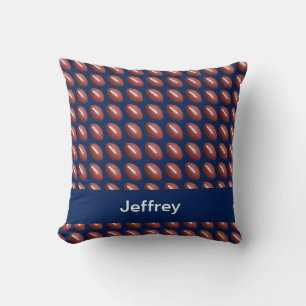 Footballs, 16-inch Square Pillow, Blue Personal Kussen