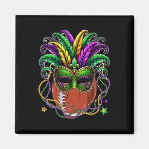 Footballs bal met Mardi Gras gemaskerde kralen Fun Magneet