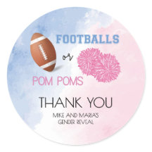 Footballs or Pom Poms gender reveal stickers