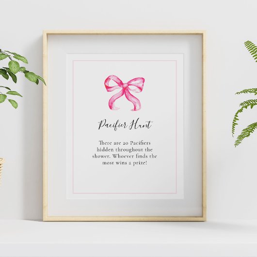 Fopspeen Hunt Pink Bow Baby shower Game Poster