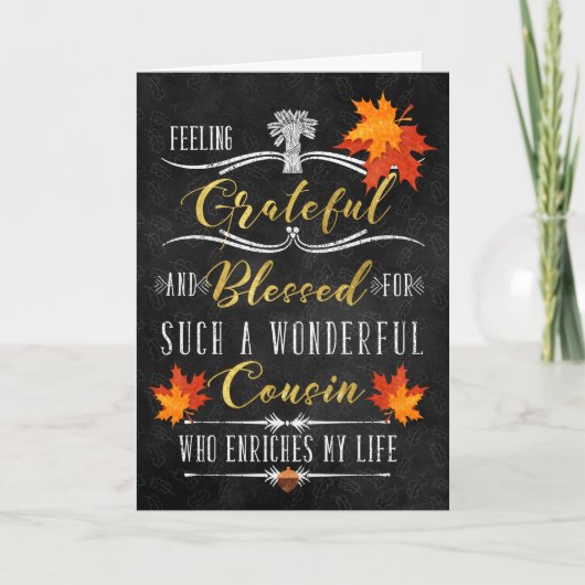 for Cousin Thanksgiving Blessings Chalkboard Feestdagen Kaart (Voorkant)
