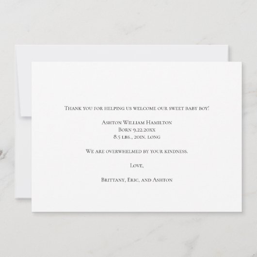 For This Child We Have Prayed  Baby Shower Bedankkaart (Achterkant)