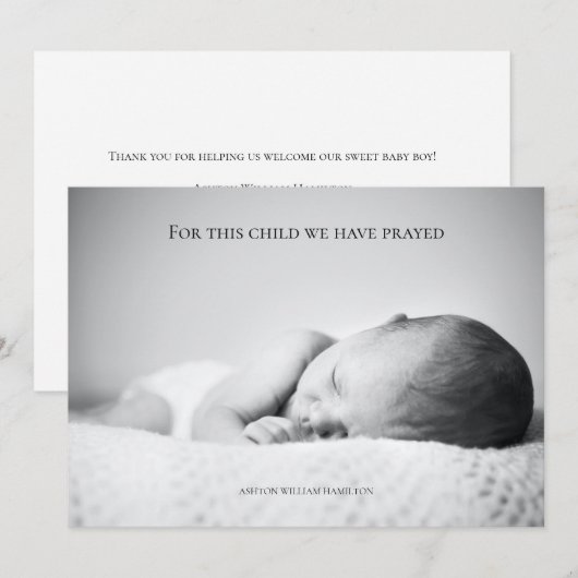 For This Child We Have Prayed  Baby Shower Bedankkaart (Voorkant / Achterkant)