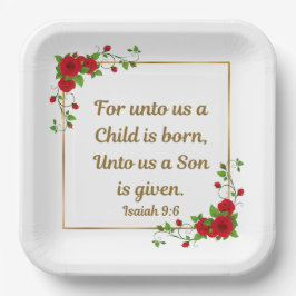 “For Unto Us a Child Is Born” Isaiah 9:6 Set of 8 Papieren Bordje