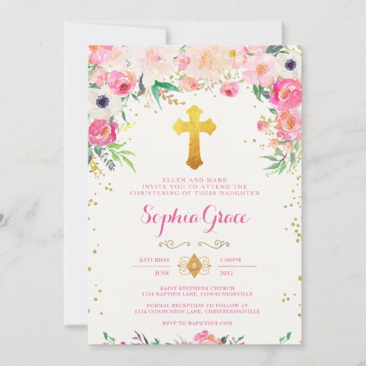 Foral en Gouden Kruis Uitnodiging (Voorkant)