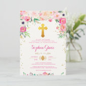 Foral en Gouden Kruis Uitnodiging (Staand voorkant)