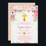 Foral et Gold Cross Christening Invitation<br><div class="desc">Cette Invitation à Christening florale est ornée de touches d'or et de fleurs d'aquarelle qui sont voûtées sur une croix d'or. Tous ensemble fait l'invitation parfaite pour votre belle célébration de baptême!</div>