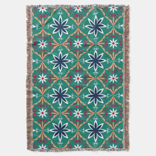 Foral Geometric Blue en Navy Pattern Deken (Voorkant Verticaal)