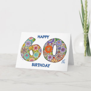 Foral Nummer Verjaardag Kaart - Happy 60th Birthda