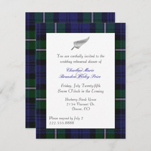 Forbes Plaid Mariage Rehearsal Invitation (Devant / Derrière)