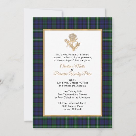 Forbes Plaid Thistle bruiloft uitnodiging (Voorkant)
